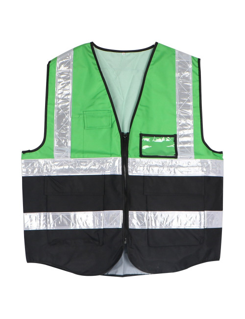 A-HEAVY DUTY SAFETY VEST OXFORD CLOTH 3 POCKETS + 1 CARD POCKET GREEN AND BLACK XXL