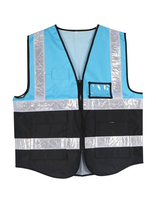 A-HEAVY DUTY SAFETY VEST OXFORD CLOTH 3 POCKETS + 1 CARD POCKET BLUE AND BLACK XXL