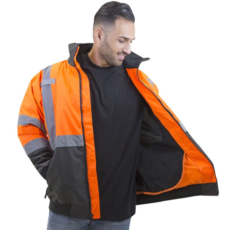 جاكيت سلامة مطرى برتقالي × اسود H.D XXL