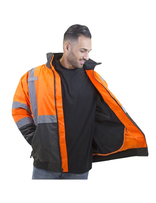 جاكيت سلامة مطرى برتقالي × اسود H.D XXL