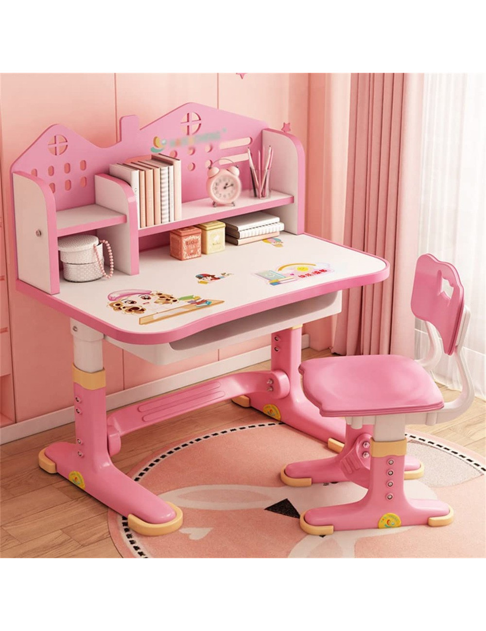604-PINK KIDS HEIGHT ADJUSTABLE STUDY TABLE AND CHAIR
