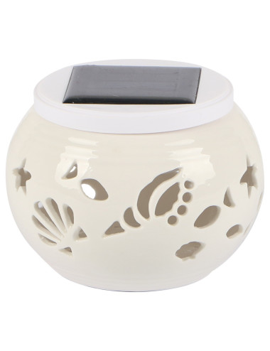 2140 SOLAR GARDEN TABLE LIGHT CERAMICS, WHITE 2IN 1 100 X 75MM