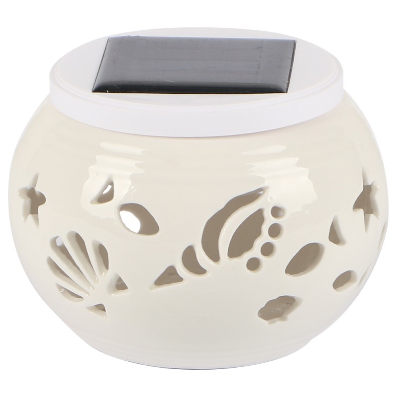 2140 SOLAR GARDEN TABLE LIGHT CERAMICS, WHITE 2IN 1 100 X 75MM