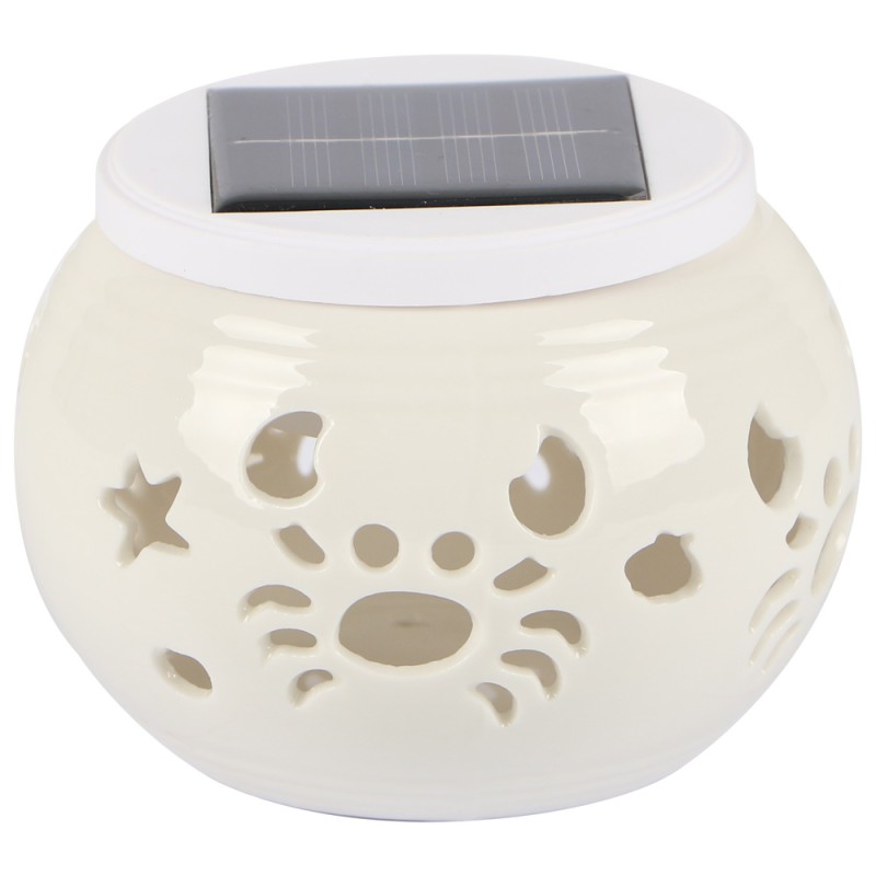 2141 SOLAR GARDEN TABLE LIGHT CERAMICS, WHITE 2 IN 1 100 X 75MM