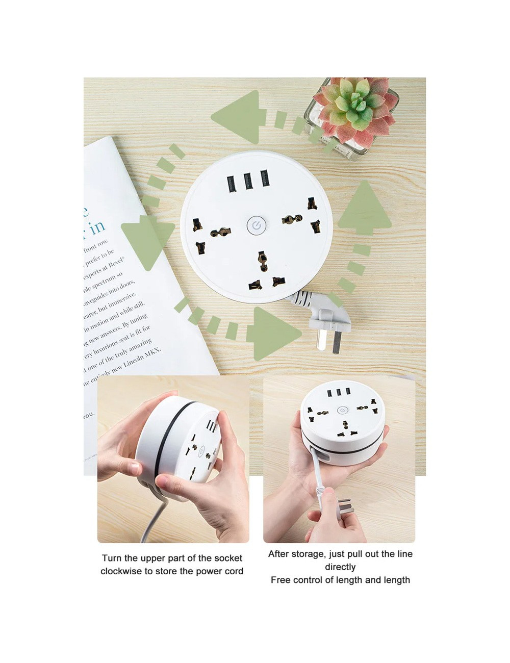 21173 -250CW 3USB + 3 socket outlet