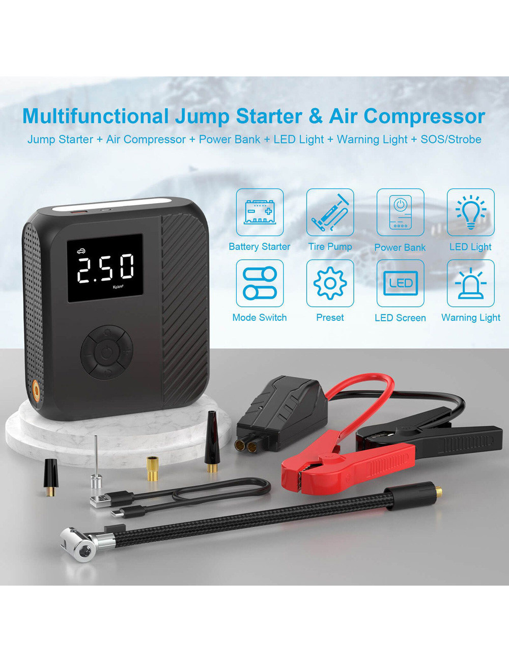 MULTI-FUNCTIONAL START BATTERY WITH AIR COMPRESSOR