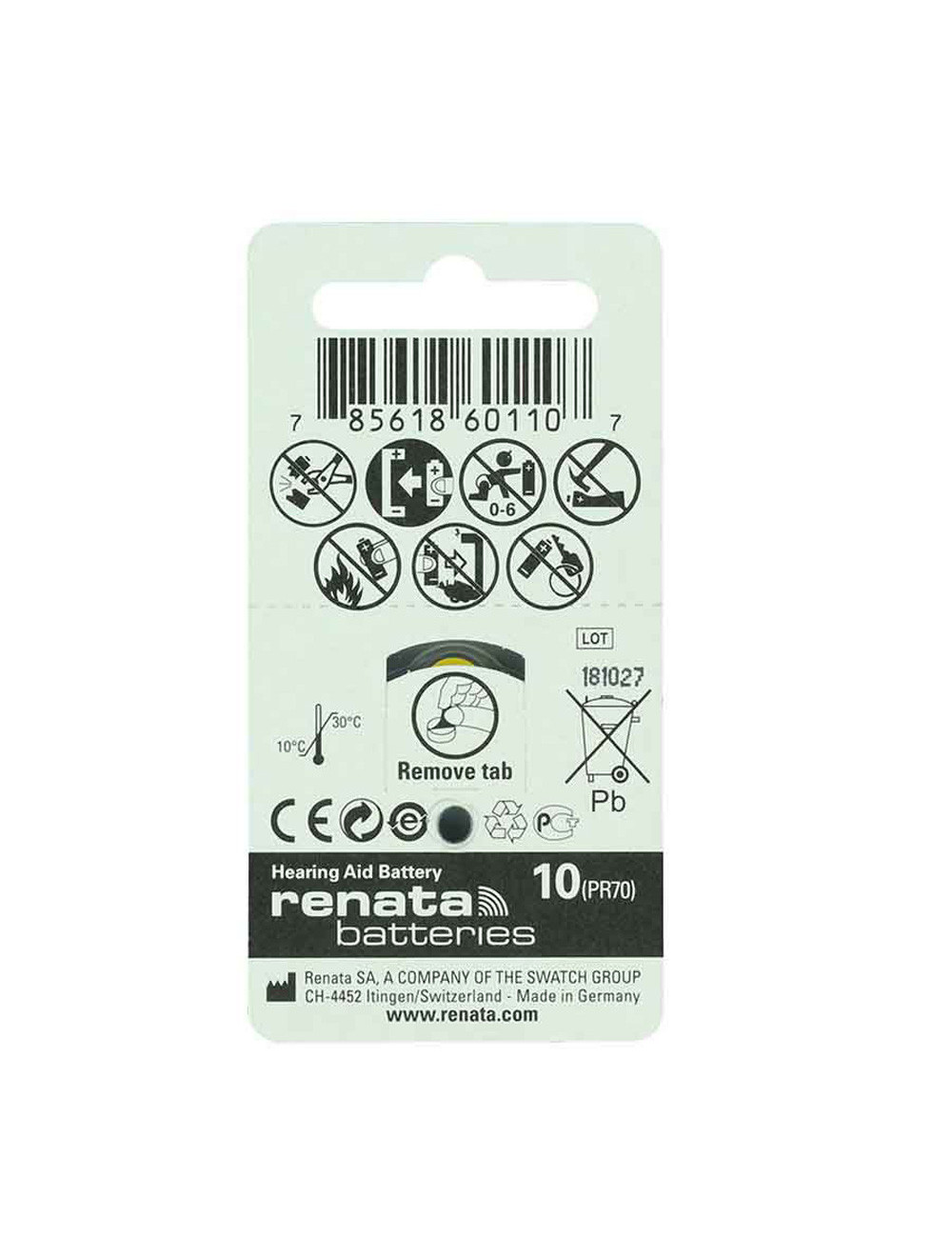 ZA10 HEARING AID BATTERY 6 PCS/PKT