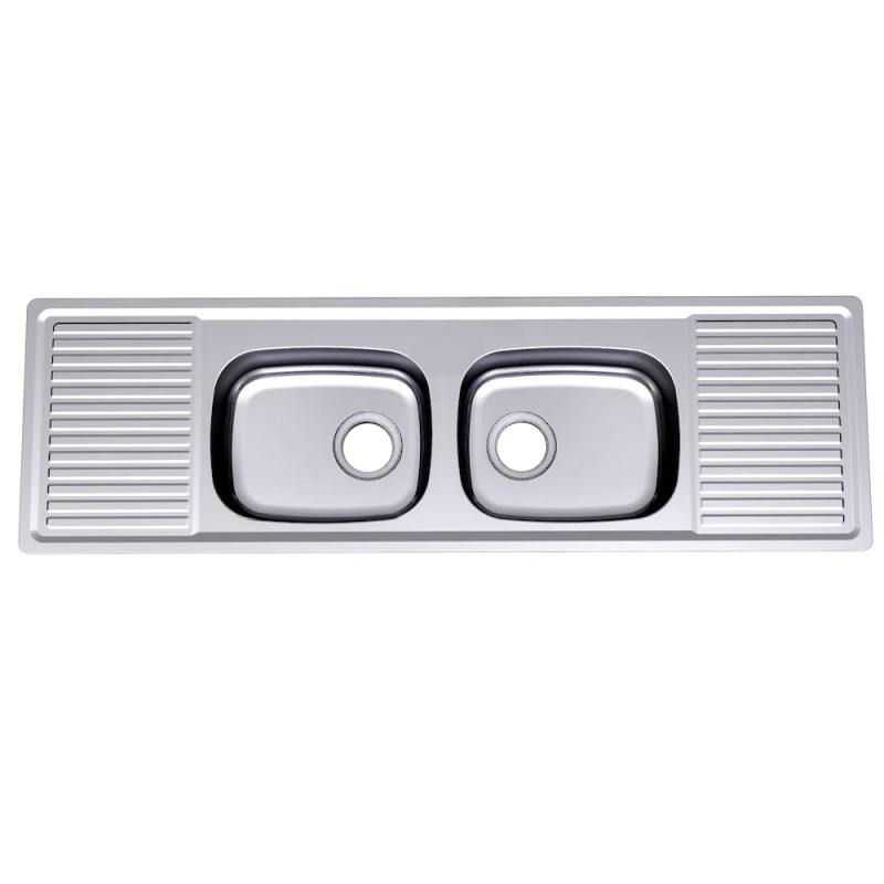 STAINLESS STEEL SINK WITH TWO BASIN AND TWO SHELVE 50 x 180