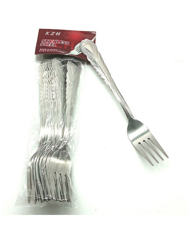 Silver Decorated Dessert Fork - 12 Pcs Pack