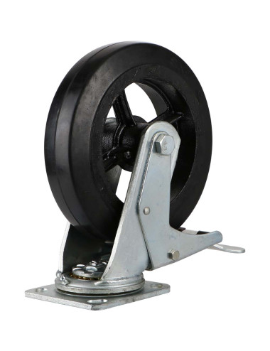 097200NL CASTER WHEEL RUBBER SWIVEL WITH BRAKE 8" H.