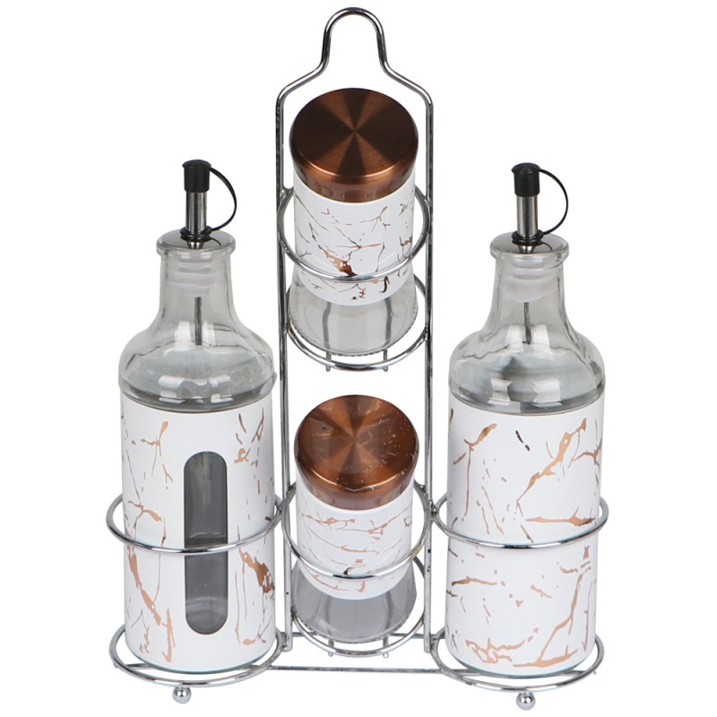 4Pcs Glass Condiment Jar Set With Metal Stand