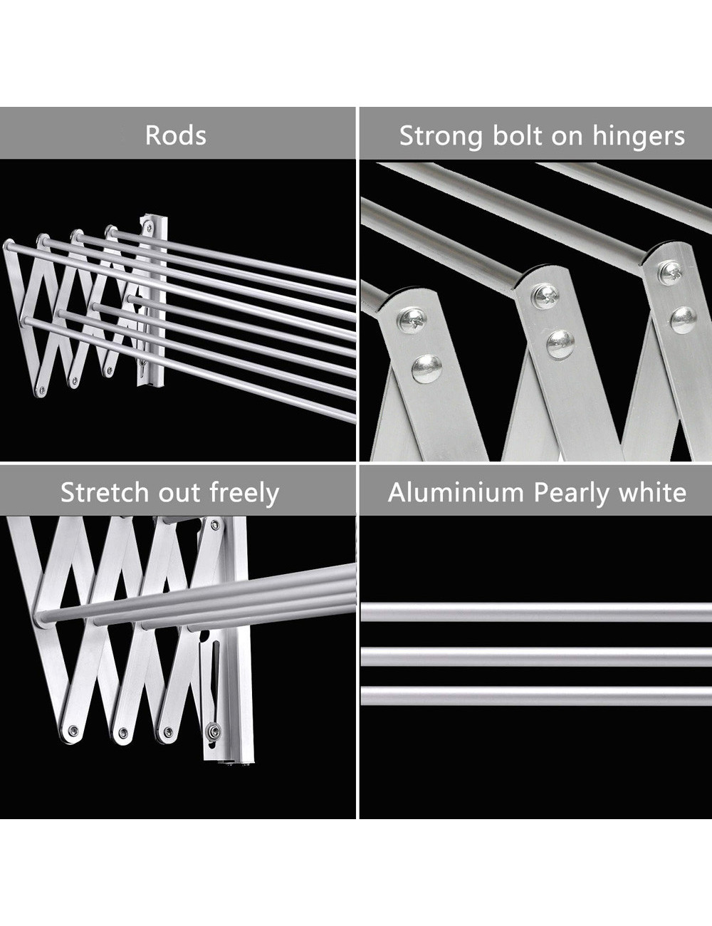 LZH-003 ALUMINIUM WALL MOUNTED RETRACTABLE CLOTHES DRYING RACK 80 X 80CM