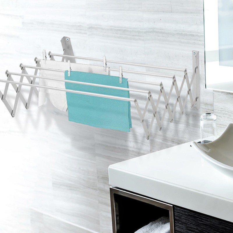 LZH-006 ALUMINIUM WALL MOUNTED RETRACTABLE CLOTHES DRYING RACK 140 X 80CM