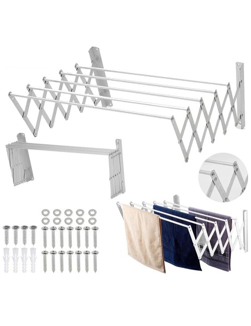 LZH-006 ALUMINIUM WALL MOUNTED RETRACTABLE CLOTHES DRYING RACK 140 X 80CM