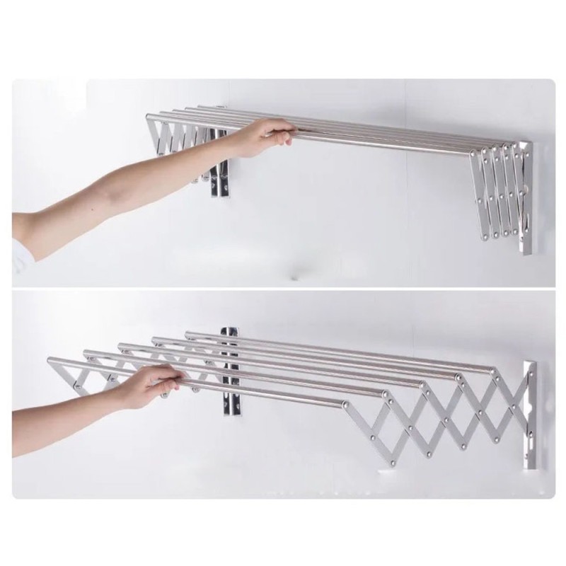 LZH-008 STAINLESS STEEL WALL MOUNTED CLOTHES DRYING 5 RODS RACK 120 X 37.5CM