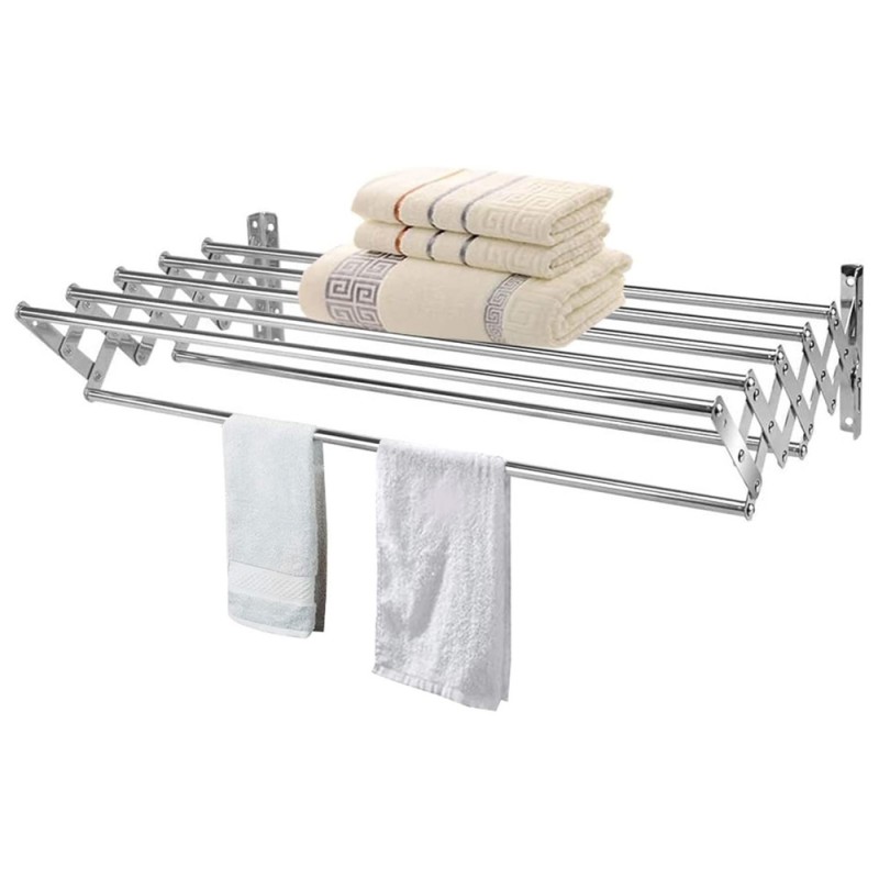 LZH-012 STAINLESS STEEL WALL MOUNTED CLOTHES DRYING 7 RODS RACK 120 X 37.5CM