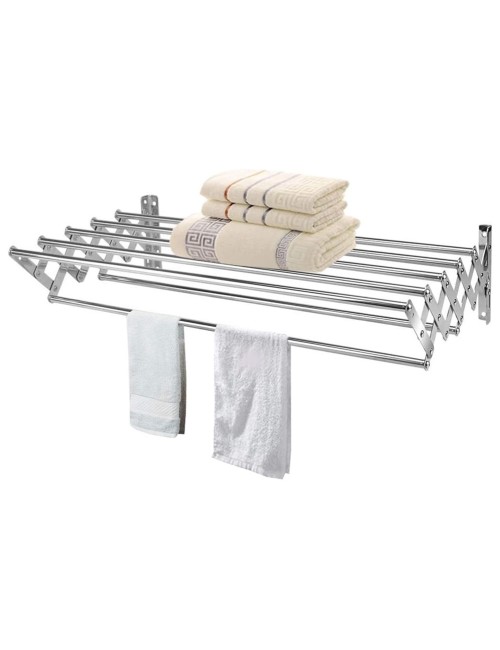 LZH-012 STAINLESS STEEL WALL MOUNTED CLOTHES DRYING 7 RODS RACK 120 X 37.5CM