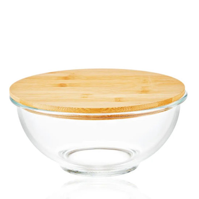 Glass Bowl With Bamboo Lid - Small -1400 Ml