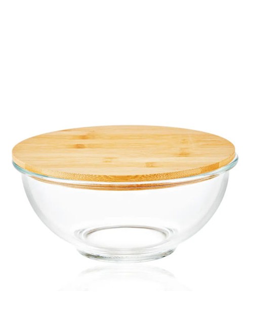 Glass Bowl With Bamboo Lid - Small -1400 Ml