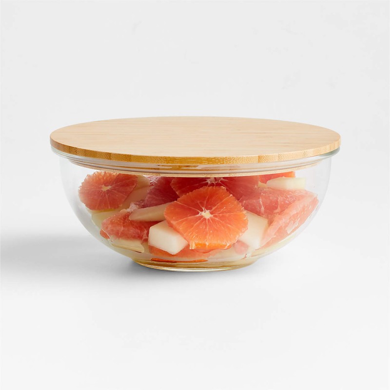 Glass Bowl With Bamboo Lid - Small -1400 Ml
