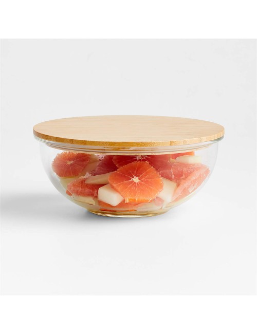Glass Bowl With Bamboo Lid - Small -1400 Ml