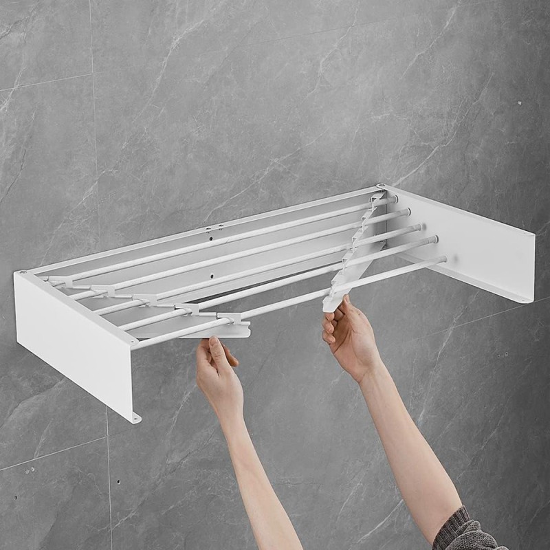 FDR-002 FOLDABLE WALL MOUNTED CLOTHES DRYING RACK 80 X 10.5 X 40CM WHITE