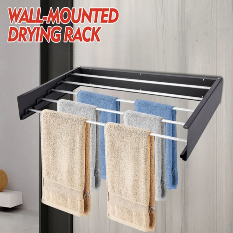 FDR-003 FOLDABLE WALL MOUNTED CLOTHES DRYING RACK 100 X 10.5 X 50CM BLACK