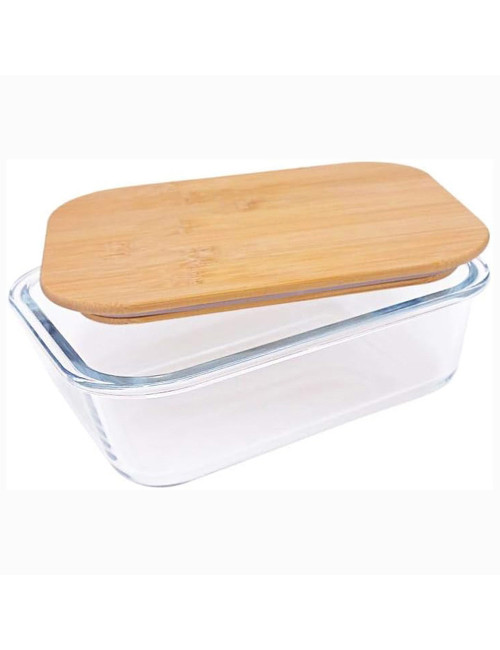 Glass Rectangular Container With Bamboo Lid - Medium -1040 Ml