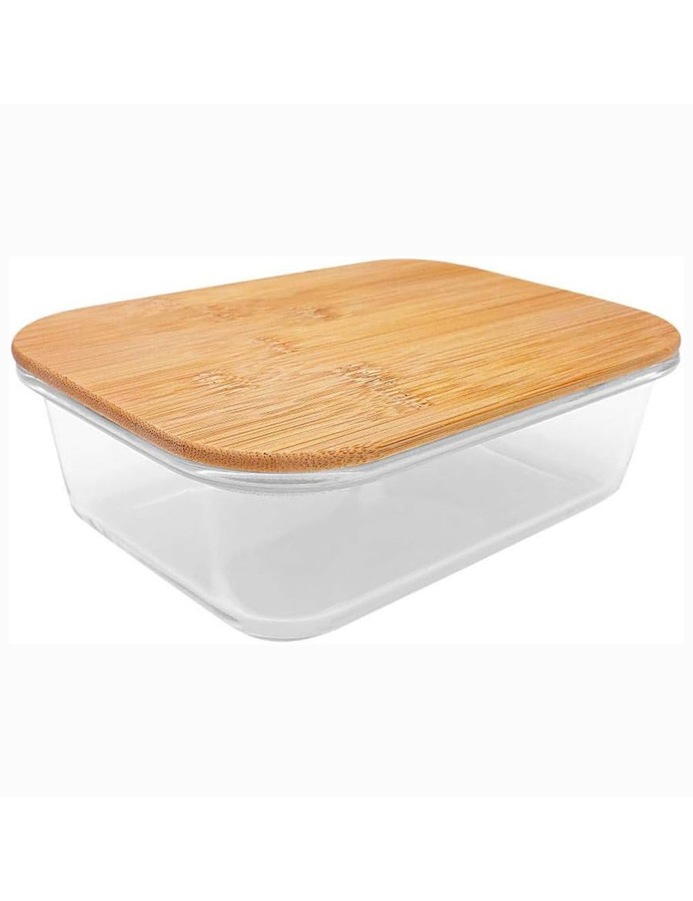 Glass Rectangular Container With Bamboo Lid - Medium -1040 Ml