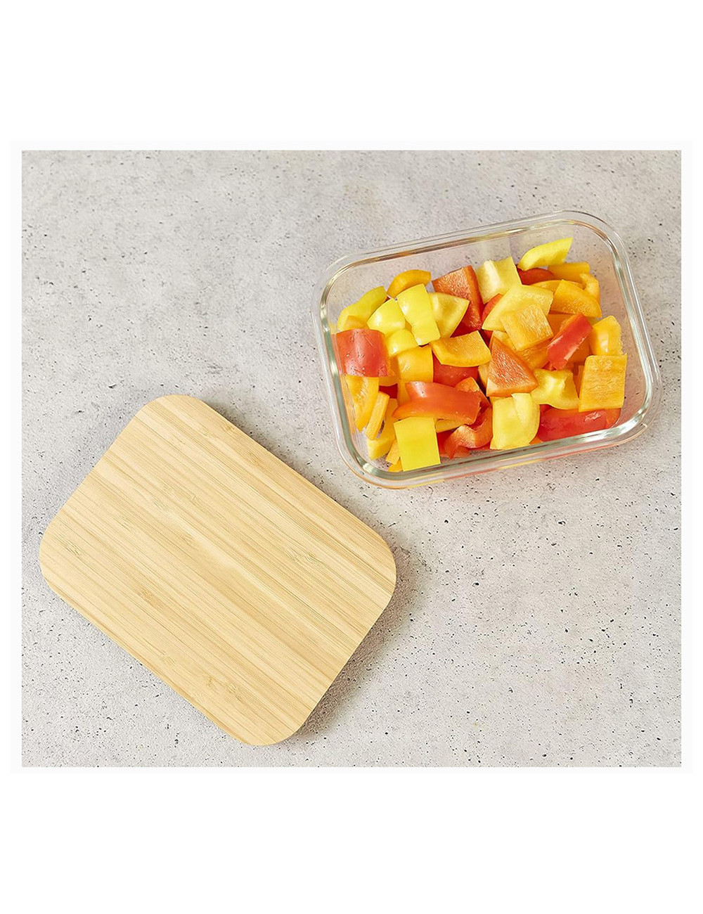 Glass Rectangular Container With Bamboo Lid - Medium -1040 Ml