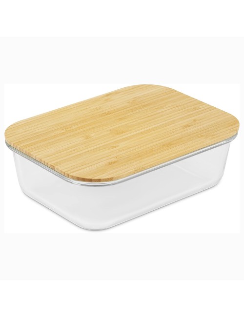 Glass Rectangular Container With Bamboo Lid - Large -1500 Ml