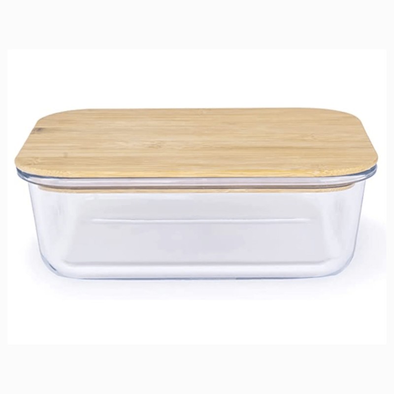 Glass Rectangular Container With Bamboo Lid - Large -1500 Ml