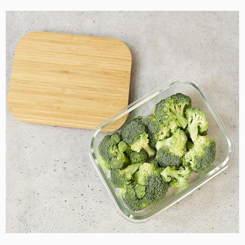 Glass Rectangular Container With Bamboo Lid - Large -1500 Ml