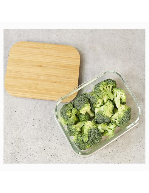 Glass Rectangular Container With Bamboo Lid - Large -1500 Ml