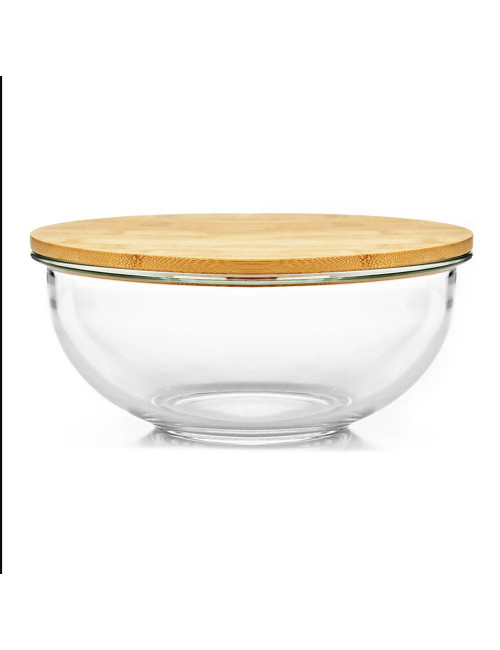 Glass Bowl With Bamboo Lid - Large -3400 Ml