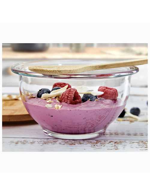 Glass Bowl With Bamboo Lid - Large -3400 Ml