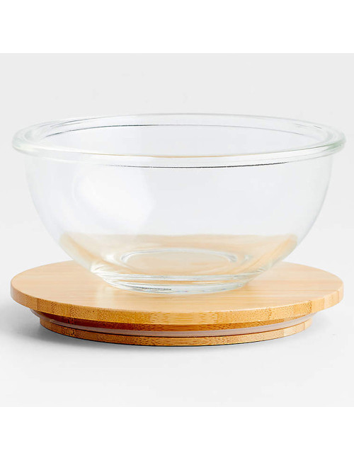 Glass Bowl With Bamboo Lid - Large -3400 Ml