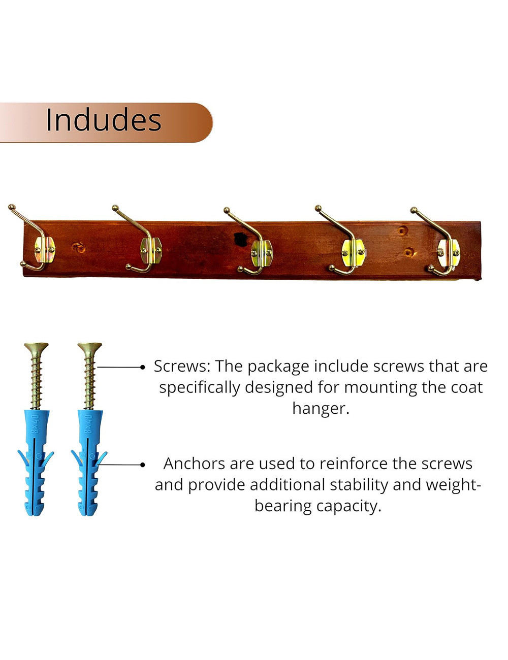 5 Pin Wooden Wall Cloth Hanger