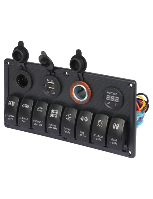USB 016 منظم اضائة سيارة 8 سويتش + 2 ولاعة سيارة