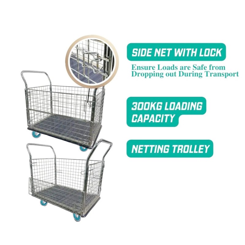 MM307 PLATFORM TROLLEY DOUBLE WITH FOUR SIDE NETTING 300 KG