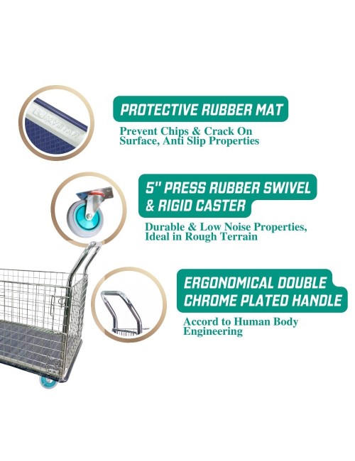 MM307 PLATFORM TROLLEY DOUBLE WITH FOUR SIDE NETTING 300 KG