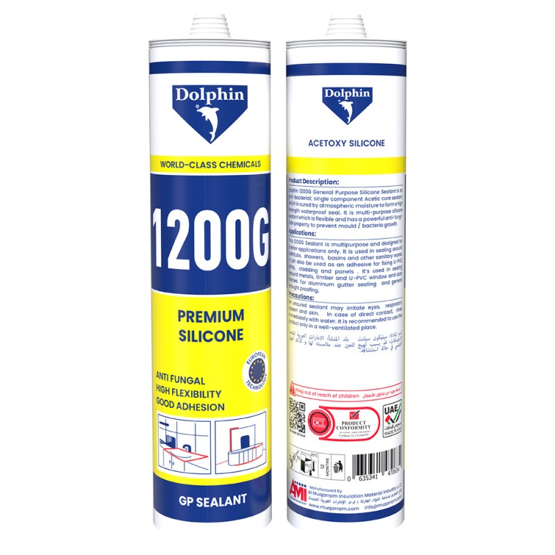 DOLPHIN 1200GP Acetoxy Silicone Sealant White 280G, 1x24