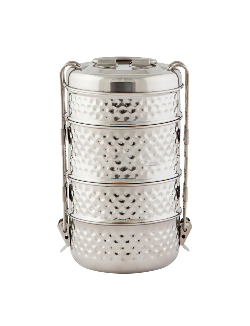 Hammered Stainless Steel Tiffin Box - 4 Layers