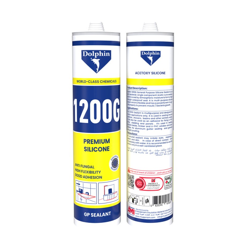 DOLPHIN 1200GP Acetoxy Silicone Sealant Black 280G, 1x24