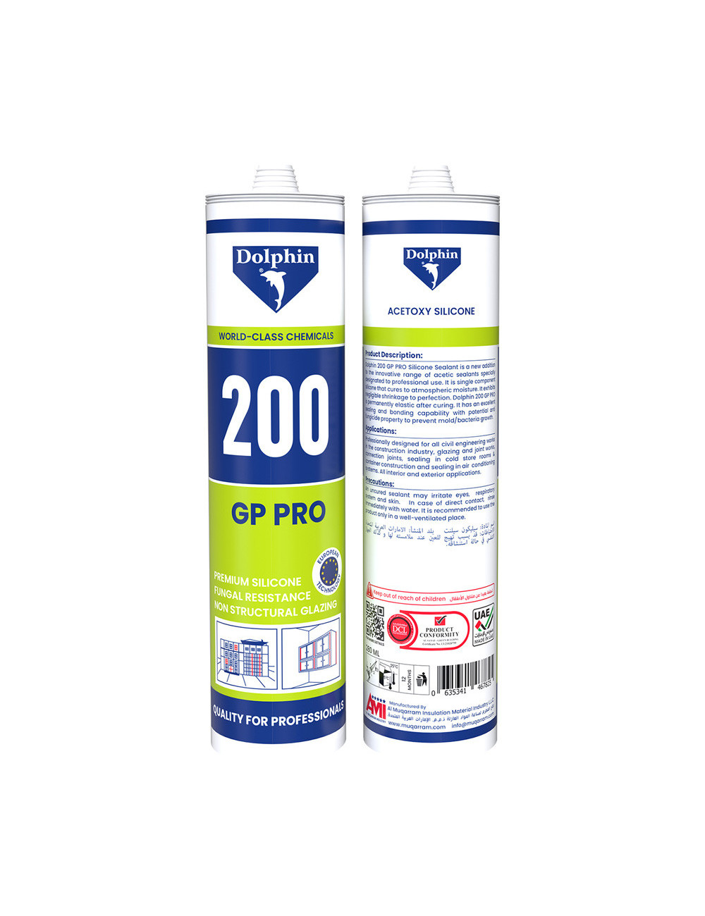 DOLPHIN 200GP Acetoxy Silicone Sealant Black 333G, 1x24