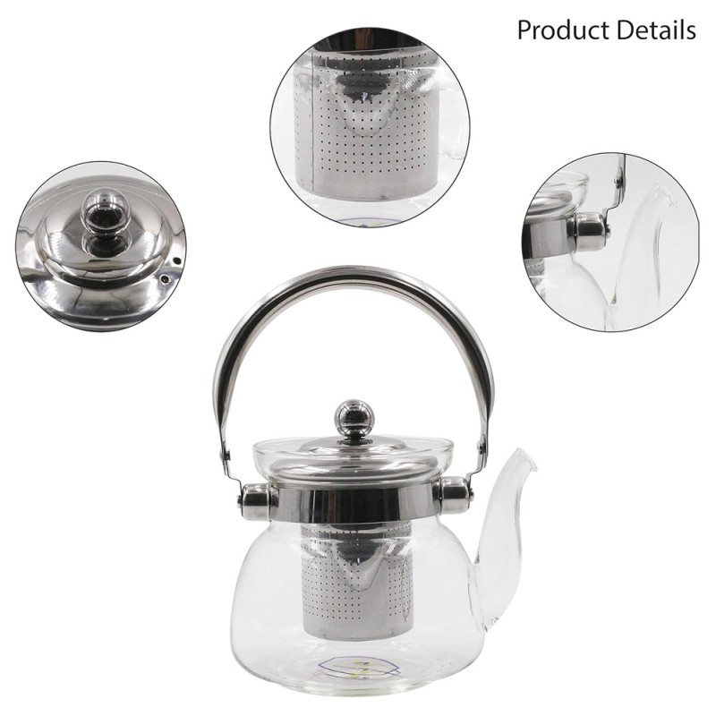 Glass Teapot-800Ml - Steel Handle