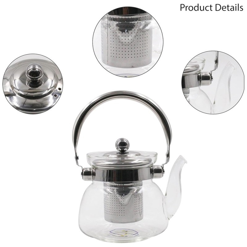 Glass Teapot-1100Ml - Steel Handle