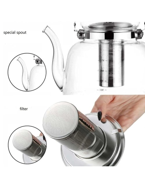 Glass Teapot-1100Ml - Steel Handle