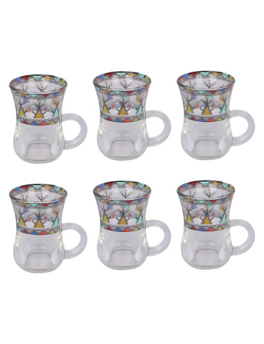Tea Set -12 Pcs (6 Glass Cups + 6 Ceramic Saucers)