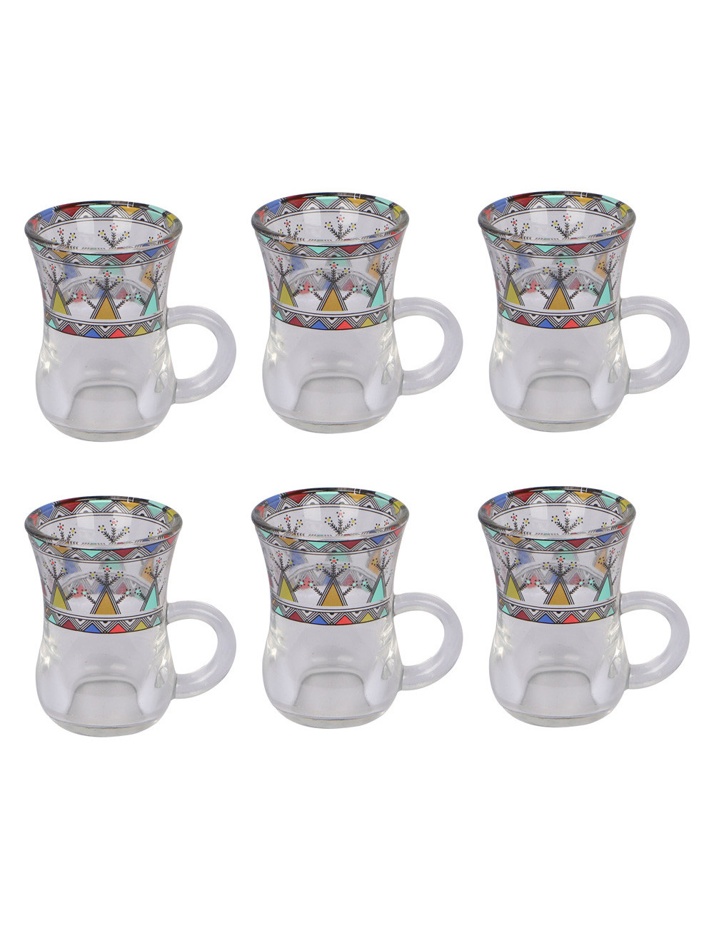 Tea Set -12 Pcs (6 Glass Cups + 6 Ceramic Saucers)